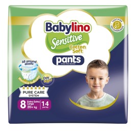 BABYLINO Sensitive Cotton Soft Pants No8 XXLarge 20kg+, Πάνες Βρακάκι με Ελαστική Μέση - 14τεμ