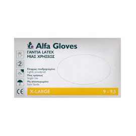 ALFA GLVOES Γάντια Latex Μιας Χρήσεως Ελαφρώς Πουδραρισμένα, X-Large - 100τεμ