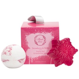 FRESH LINE Strawberry & Milk Limited Edition Candy Box, Χειροποίητη Αναβράζουσα Μπάλα - 120g & Χειροποίητο Σαπούνι - 100g