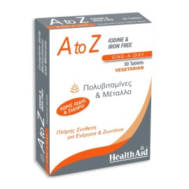 HEALTH AID A to Z Iodine & Iron Free Πολυβιταμίνες & Μέταλλα Χωρίς Ιώδιο & Σίδηρο - 30tabs