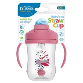 DR. BROWNS Babys 1st Straw Cup, Κύπελλο με Μαλακό Καλαμάκι 270ml 6m+, Ροζ- 1τεμ