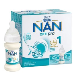 NESTLE NAN Optipro 1, Starter Pack, Γάλα για Βρέφη από τη Γέννηση, Έτοιμο προς Κατανάλωση σε Έτοιμα προς Χρήση Αποστειρωμένα Μπουκάλια και Θηλές - 6x70ml