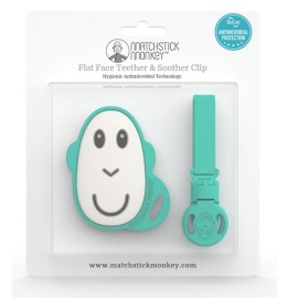 MATCHSTICK MONKEY Flat Green Monkey Teether & Soother Clip, Κρίκος Οδοντοφυΐας & Κλιπ Πιπίλας