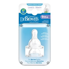 DR. BROWNS Natural Flow Options+ Silicone Teats, Θηλές Σιλικόνης για Μπιμπερό Options+ με Στενό Λαιμό, 9m+ Επίπεδο 4 - 2τεμ