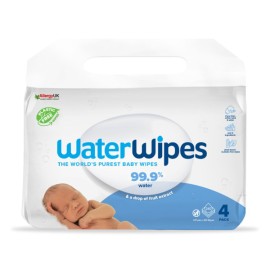 WATERWIPES 100% Plastic-Free Baby Wipes, Άοσμα Μωρομάντηλα με 99.9% Νερό - 4 x 60τεμ