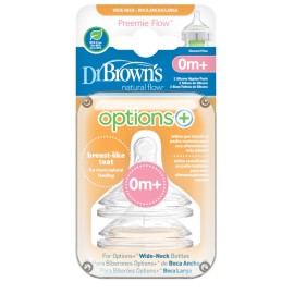 DR. BROWNS Natural Flow Options+ Silicone Teats, Θηλές Σιλικόνης για Μπιμπερό Options+ με Φαρδύ Λαιμό, 0m+ Πρόωρο - 2τεμ