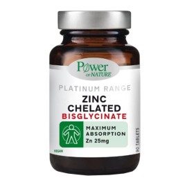 POWER OF NATURE Platinum Range Zinc Chelated Bisglycinate Zn 25mg, Συμπλήρωμα Διατροφής για τη Φυσιολογική Λειτουργία του Μεταβολισμού -90tabs