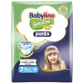 BABYLINO Sensitive Cotton Soft Pants No7 Extra Large Plus 15-25kg, Πάνες Βρακάκι με Ελαστική Μέση - 16τεμ