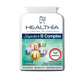 HEALTHIA Superior B Complex 533mg, Συμπλήρωμα Διατροφής με Σύμπλεγμα Βιταμινών Β - 60caps