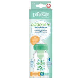 DR. BROWNS Natural Flow Options+ Plastic Baby Bottle, Μπιμπερό Πλαστικό Κατά των Κολικών με Φαρδύ Λαιμό 270ml, 0m+, Πράσινο - 1τεμ