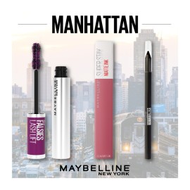 MAYBELLINE Manhattan Set, Superstay Matte Ink Lover - 5ml, The Falsies Lash Lift Mascara - 9.6ml & Tattoo Liner Gel Pencil Black - 1.3gr