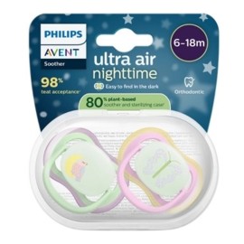 PHILIPS AVENT Ultra Air 6-18m Nighttime, Πιπίλα που Λάμπει στο Σκοτάδι SCF376/29 -2τεμ
