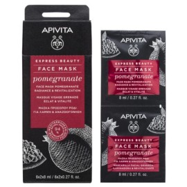 APIVITA Express Beauty Face Mask Pomegranate, Μάσκα Προσώπου με Ρόδι για Λάμψη & Αναζωογόνηση - 2x8ml