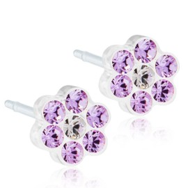 BLOMDAHL Medical Plastic Daisy Violet/Crystal 5mm B / 113, Σκουλαρίκια απο Ιατρικό Πλαστικό - 1 ζευγάρι