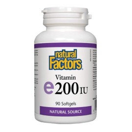 NATURAL FACTORS Vitamin E, Βιταμίνη για τo Δέρμα & Αντιοξειδωτική Dράση 200iu -90Softgels