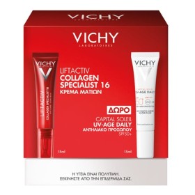 VICHY Promo Liftactiv Collagen Specialist 16 Eye Care, Κρέμα Ματιών για Σημάδια Γήρανσης -15ml & ΔΩΡΟ Vichy Capital Soleil UV Age Daily, Αντηλιακό Προσώπου Κατά της Φωτογήρανσης SPF50+ -15ml, 1σετ