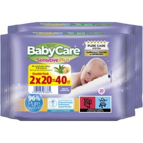 BABYCARE Sensitive Plus With Aloe Vera Extract & Vitamin E, Μωρομάντηλα με Εκχύλισμα Αλόης & Βιταμίνη Ε - 2x20τεμ