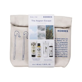 KORRES The Agean Escape Travel Essentials, Kρέμα Σώματος Άνθη Eλιάς - 40ml,  Αφρόλουτρο Άνθη Eλιάς - 40ml, Αλόη & Δίκταμο Σαμπουάν - 40ml  & Αλόη & Δίκταμο Mαλακτική Kρέμα Μαλλιών- 40ml