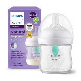 PHILIPS AVENT Natural Response 0-3m, Γυάλινο Μπιμπερό Διάφανο με Θηλή Σιλικόνης Ροής 2, SCY670/01, 125ml - 1τεμ
