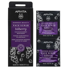 Apivita Express Beauty Face Scrub Bilberry, Κρέμα Απολέπισης Προσώπου με Μύρτιλλο για Λάμψη - 2x8ml