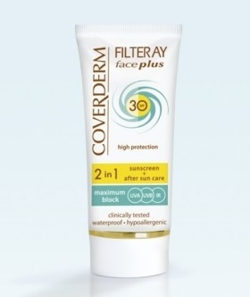 COVERDERM Filteray Face Plus SPF30, Light Beige, Αντηλιακή Κρέμα Προσώπου με Χρώμα & After Sun, Κανονική Επιδερμίδα - 50ml