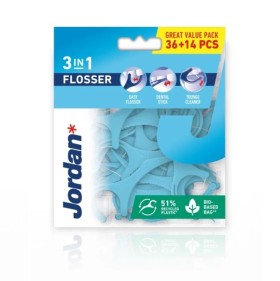 JORDAN 3 in 1 Flosser, Οδοντικό Νήμα με Λαβή - 36 + 14τεμ