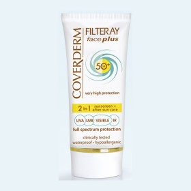 COVERDERM Filteray Face Plus SPF50, Soft Brown, Αντηλιακή Κρέμα Προσώπου με Χρώμα & After Sun, Λιπαρή/ Ακνεϊκή Επιδερμίδα - 50ml