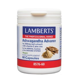 LAMBERTS Ashwagandha Advance, Συμπλήρωμα Διατροφής Εκχυλίσματος Ασβαγκάντας, Βιταμίνης C & Ψευδαργύρου -60caps