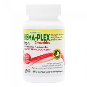 NATURES PLUS Hema-Plex Chewables, Μοναδική Αιματική Φόρμουλα με Σίδηρο & Μέταλλα - 60μασώμενα δισκία