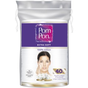 POM PON Extra Soft Cotton Pads, Μεγάλοι Δίσκοι Ντεμακιγιάζ 100% Βαμβάκι - 40τεμ