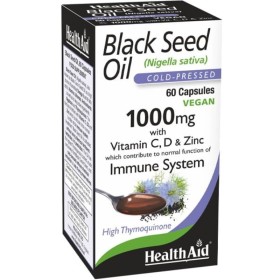 HEALTH AID Black Seed Oil 1000mg, Συμπλήρωμα Διατροφής με Έλαιο Μαύρου Κυμίνου, Βιταμίνες C, D & Ψευδάργυρο - 60caps