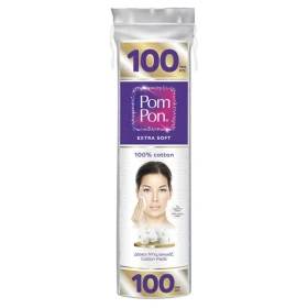 POM PON Extra Soft Cotton Pads, Δίσκοι Ντεμακιγιάζ 100% Βαμβάκι - 100τεμ