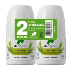 DR. Organic Promo Tea Tree Deodorant Roll-On Double Pack, Αποσμητικό με Έλαιο Τεϊόδεντρου -2x50ml