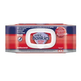 WET HANKIES Antibacterial Extra Safe, Αντιβακτηριδιακά Μαντήλια - 63τεμ