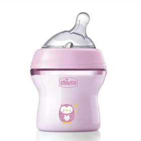 CHICCO Natural Feeling, Μπιμπερό Πλαστικό με Θηλή Σιλικόνης 0m+ Κουκουβάγια -150ml