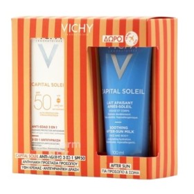 VICHY Capital Soleil Anti- Ageing 3in1 SPF50, Αντηλιακό Προσώπου με 3σε1 Αντιγήρανση - 50ml & ΔΩΡΟ Γαλάκτωμα για Μετά τον Ήλιο - 100ml