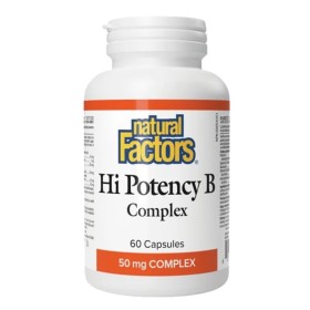 NATURAL FACTORS Hi Potency B Complex 50mg, Συμπλήρωμα Διατροφής για τη Παραγωγή Ενέργειας -60caps
