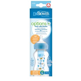DR. BROWNS Natural Flow Options+ Plastic Baby Bottle, Μπιμπερό Πλαστικό Κατά των Κολικών με Φαρδύ Λαιμό 270ml, 0m+, Μπλε - 1τεμ