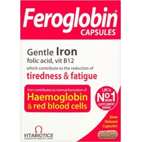 VITABIOTICS Feroglobin Gentle Iron Slow Release Capsules, Συμπλήρωμα Διατροφής με Σίδηρο, Φολικό Οξύ & Β12 - 30caps