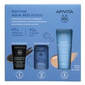 APIVITA Aqua Beelicious Healhty Glow Hydrating Fluid Cream SPF30, Ελαφριά Kρέμα Ενυδάτωσης με Χρώμα - 40ml & ΔΩΡΟ Μαύρο Gel Καθαρισμού - 15ml & Λοσιόν Ενυδάτωσης Κατά των Ατελειών - 50ml
