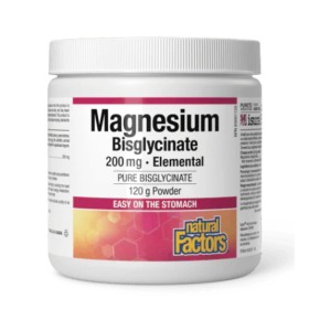 NATURAL FACTORS Magnesium Bisglycinate 200mg, Συμπλήρωμα Διατροφής με Δισγλυκινικό Μαγνήσιο σε Σκόνη -120gr