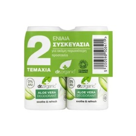 DR. ORGANIC Aloe Vera Deodorant Promo Pack, Αποσμητικό με Αλόη με Βιολογική Αλόη Βέρα -2x50ml