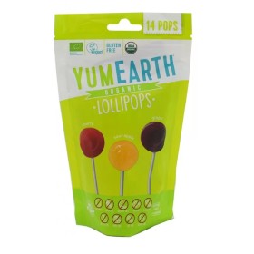 YUMEARTH Organic Fruit Lollipops, Βιολογικά Γλειφιτζούρια με Γεύσεις Κεράσι, Μήλο, Σταφύλι - 14τεμ