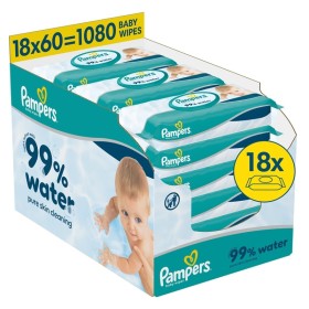 PAMPERS 99% Water Baby Wipes,  Μωρομάντηλα με 99% Νερό & Ήπια Λοσιόν για Αποτελεσματικό Καθαρισμό, Συσκευασία με Καπάκι(18x60) -1080 Τεμάχια