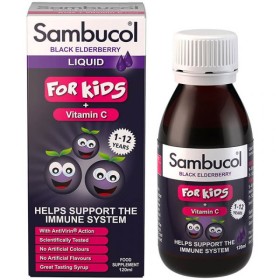 SAMBUCOL Liquid Black Elderberry For Kids + Vitamin C, Παιδικό Σιρόπι Ενίσχυσης  Ανοσοποιητικού - 120ml