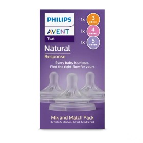 PHILIPS AVENT Natural Response Teat Mix Pack, SCY960/03, Θηλές Σιλικόνης, Κανονικής Ροής - 1τεμ, Γρήγορης Ροής - 1τεμ & Πολύ Γρήγορης Ροής - 1τεμ