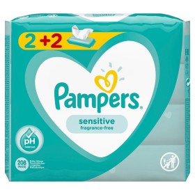 PAMPERS Baby Wipes Sensitive, Μωρομάντηλα για το Ευαίσθητο Δερματάκι του Μωρού 2+2 Δώρο - 4x52τεμ