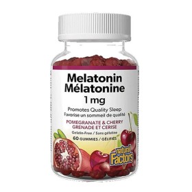 NATURAL FACTORS Melatonin 1mg, Συμπλήρωμα Μελατονίνης για τον Ύπνο με γεύση Ρόδι & Κεράσι -60ζελεδάκια