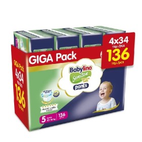 BABYLINO Sensitive Cotton Soft Pants/ No 5 Giga Pack 10-16kg, Βρεφικές Πάνες - Βρακάκι με Απαλό Κάλυμμα με Βαμβάκι 4X34 -136τεμ