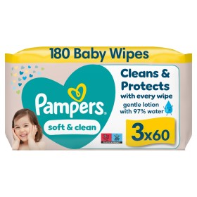 PAMPERS Baby Wipes Soft & Clean, Απαλά Μωρομάντηλα - 3x60= 180τεμ